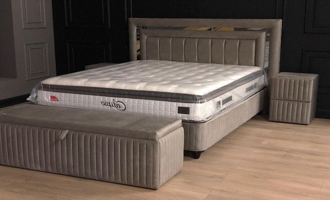 Pat Calipso beige, pat cu spațiu de depozitare