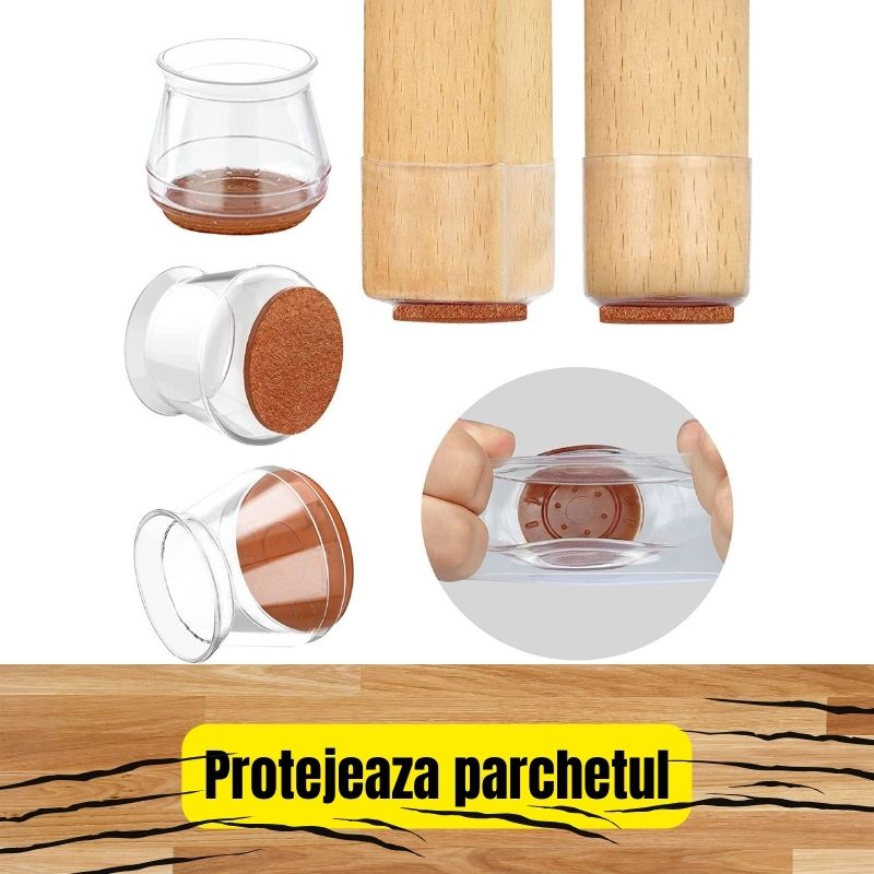 Set 4 Protectii Picioare Scaune, Mobilier, Universale, Silicon si Pasla