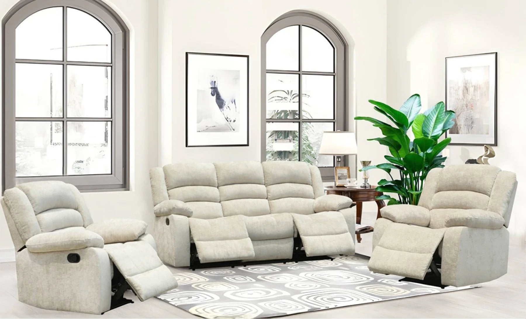 Set canapea cu 2 fotolii, sistem recliner manual Amber , Gri/Bej