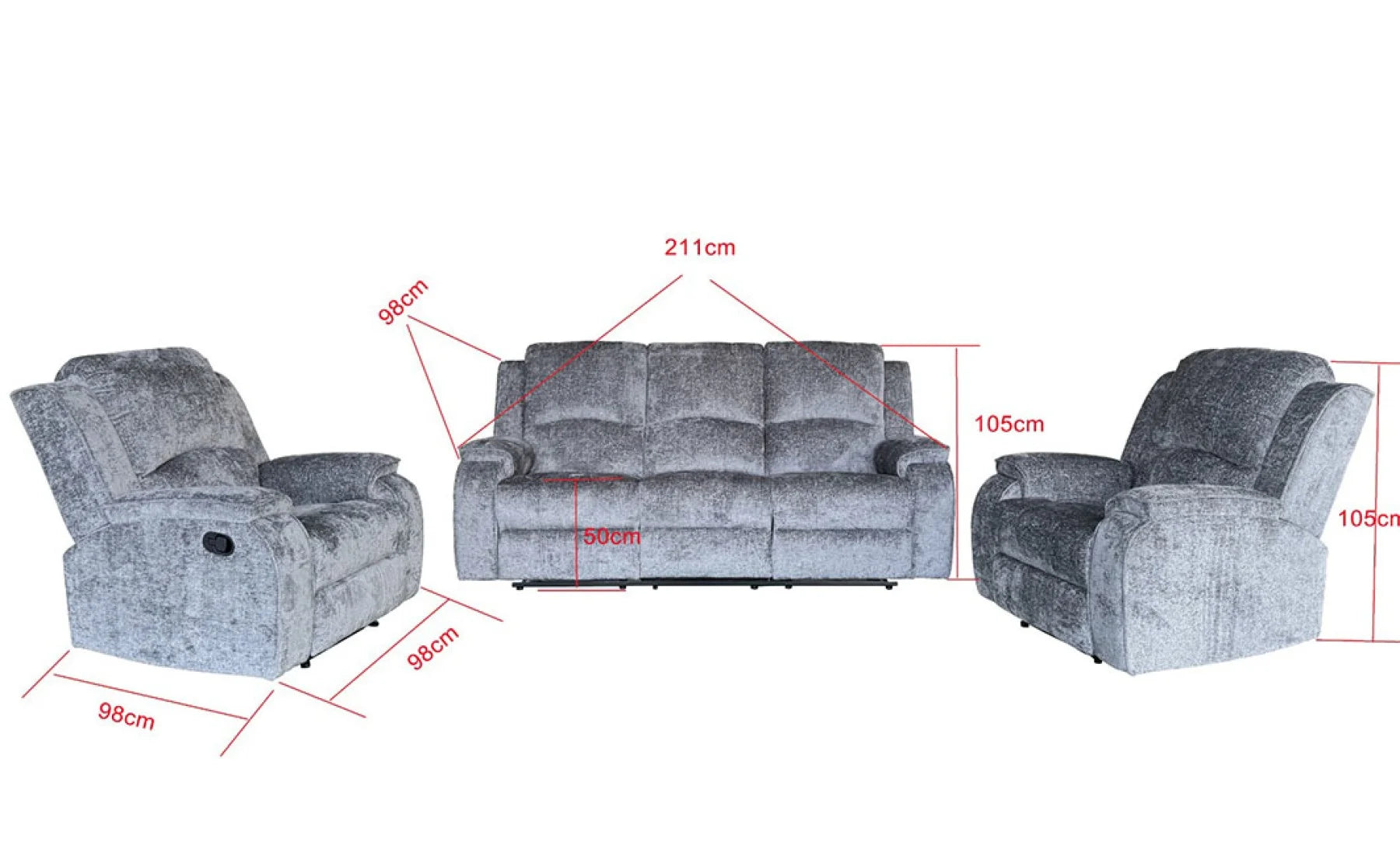 Set canapea cu 2 fotolii, sistem recliner manual Amber , Gri/Bej