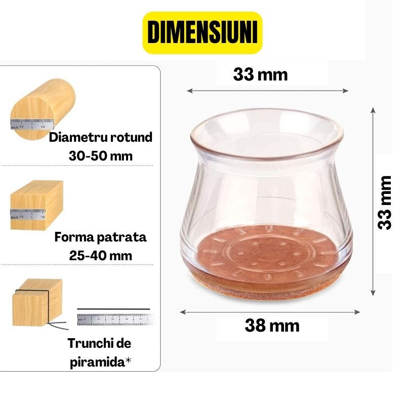 Set 4 Protectii Picioare Scaune, Mobilier, Universale, Silicon si Pasla